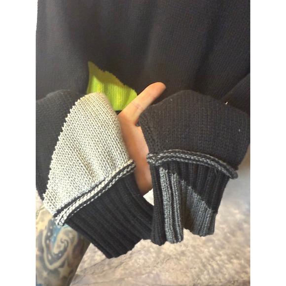 Vintage ALT Grunge Zaket & Plover Knit Sweater Neon Green Black Grey Size L - Picture 4 of 6